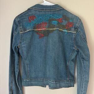 y2k habitual embroidered denim jacket koi fish size 6